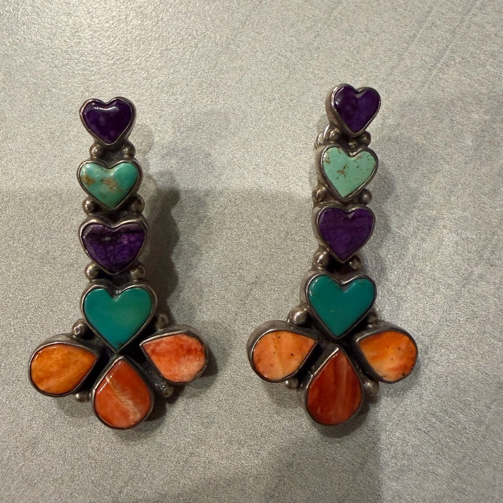 Oscar Betz vintage Colorful Heart Drop Earrings